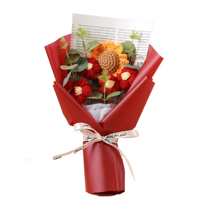 The Crochet Daisy and Sunflower Bouquet, Red