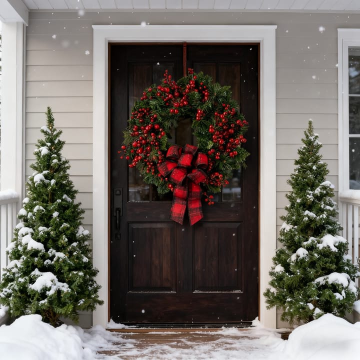 The Red Berry Plaid Bow Wreath
