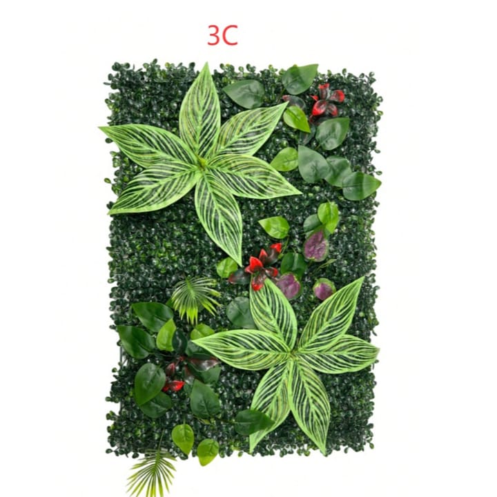 The Boxwood Wall Panel, 3C: boxwood with striped star leaves and red berries