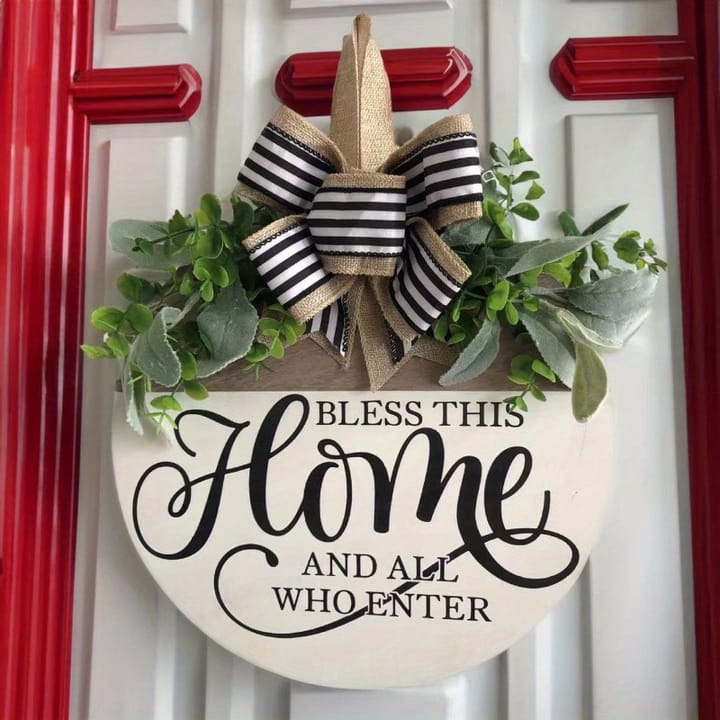 The Bless This Home Round Wreath Sign