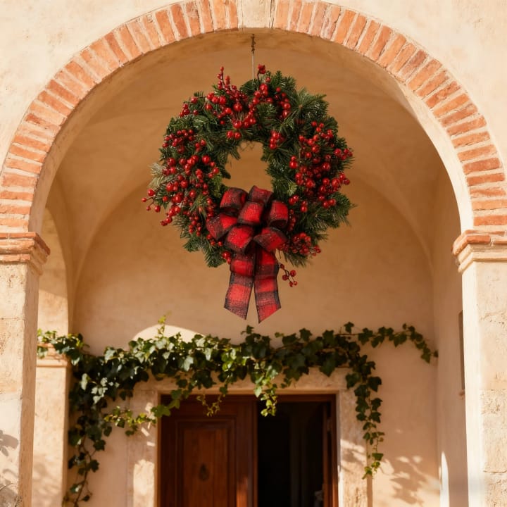 The Red Berry Plaid Bow Wreath