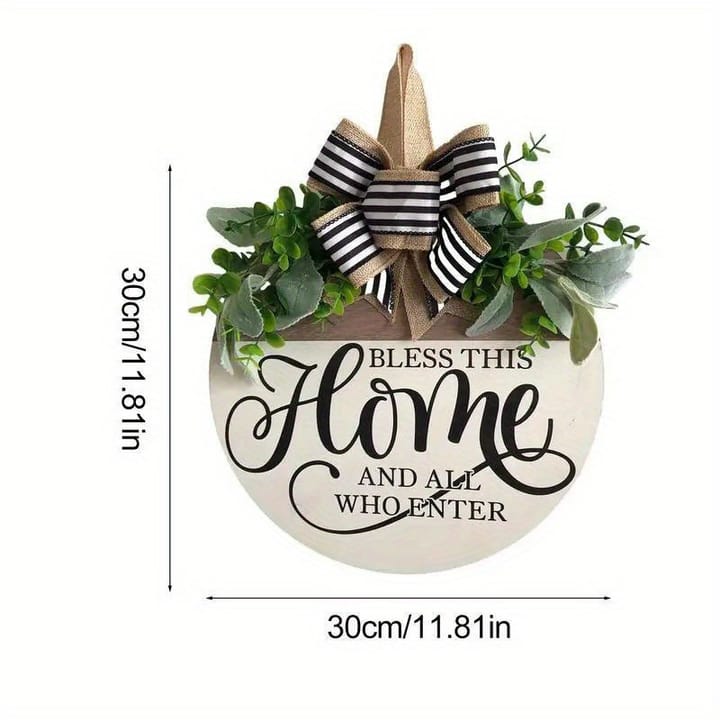 The Bless This Home Round Wreath Sign, Milky white