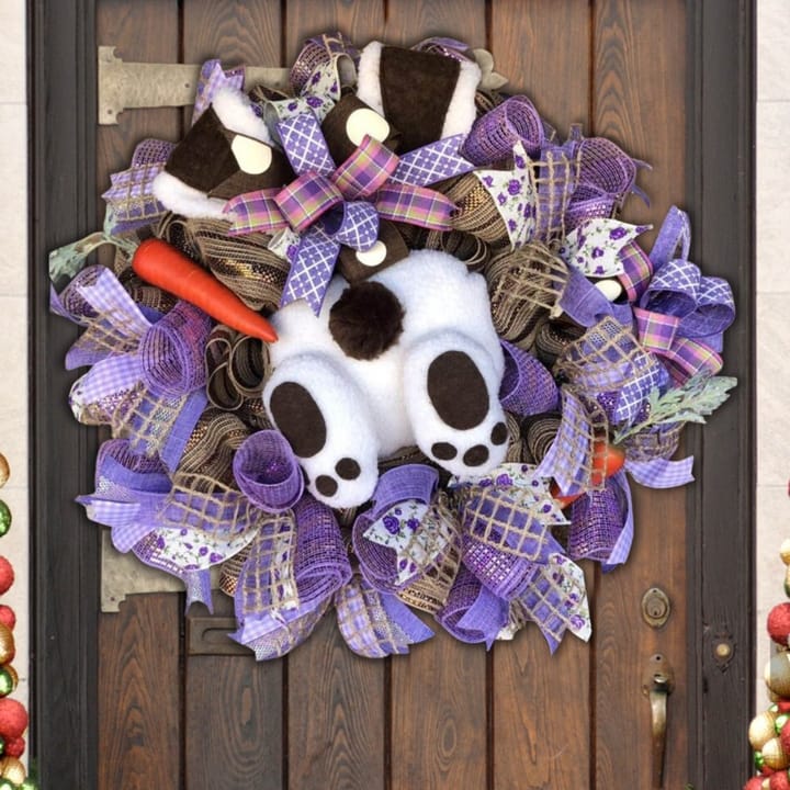 The Easter Bunny Door Wreath, Purple and brown with brown bunny