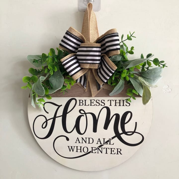 The Bless This Home Round Wreath Sign