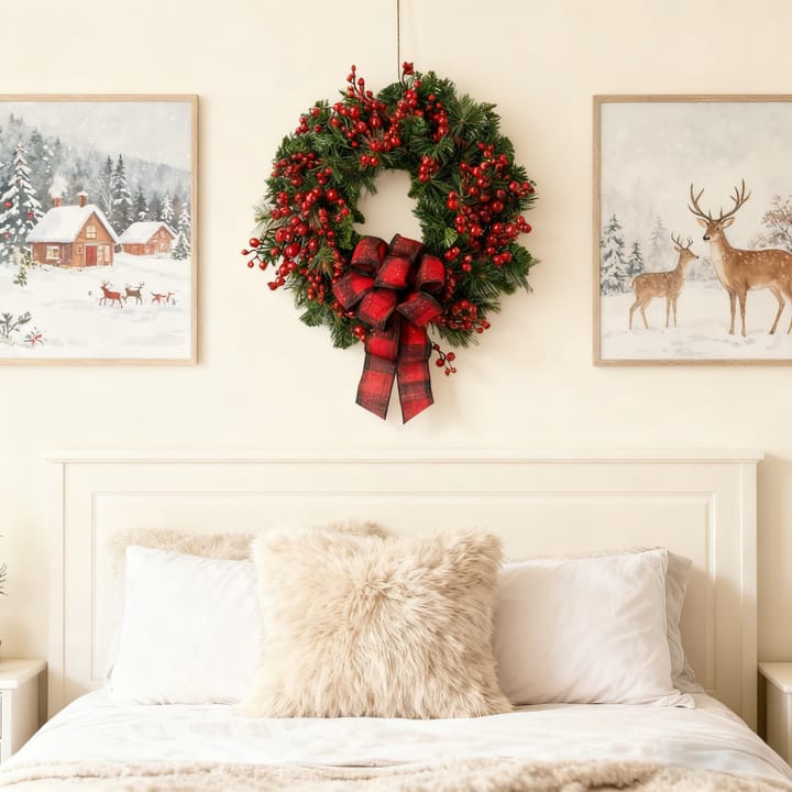 The Red Berry Plaid Bow Wreath
