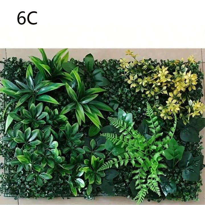 The Boxwood Wall Panel, 6C: mixed green foliage with yellow flowers and ferns