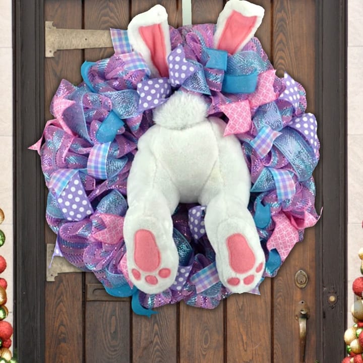 The Easter Bunny Door Wreath, Purple and blue with white bunny