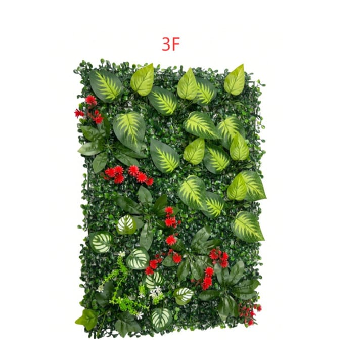 The Boxwood Wall Panel, 3F: boxwood with broad green leaves and red flowers