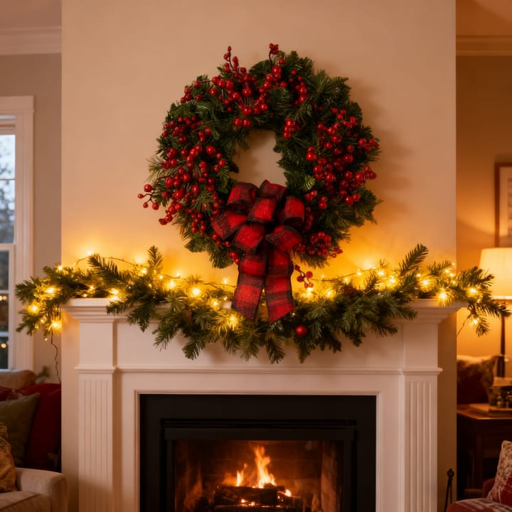 The Red Berry Plaid Bow Wreath