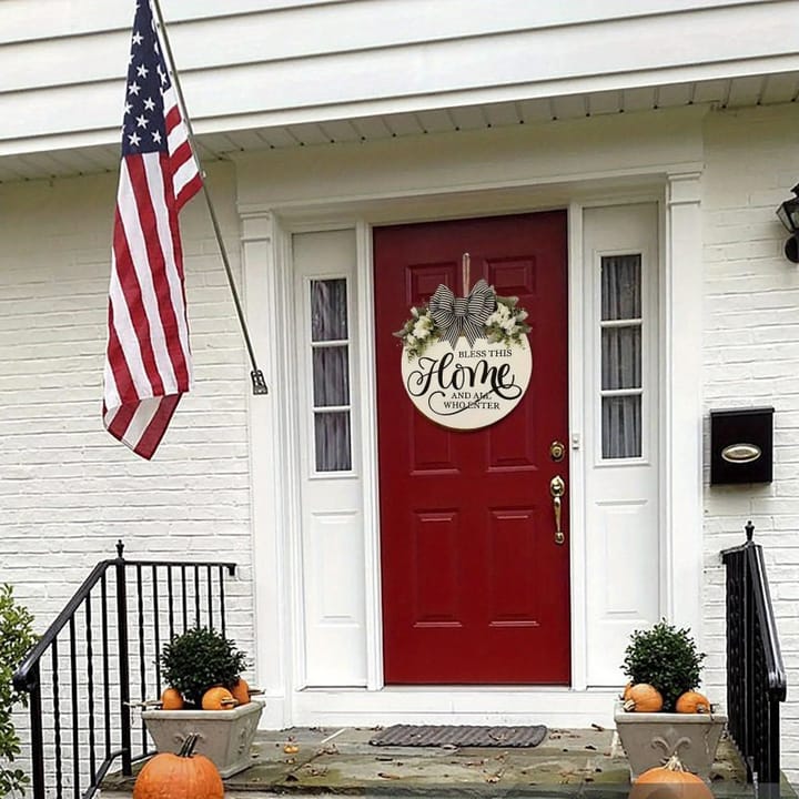 The Bless This Home Round Wreath Sign