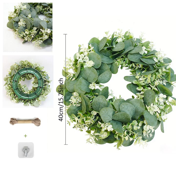 The Eucalyptus Door Wreath, Eucalyptus with white flowers