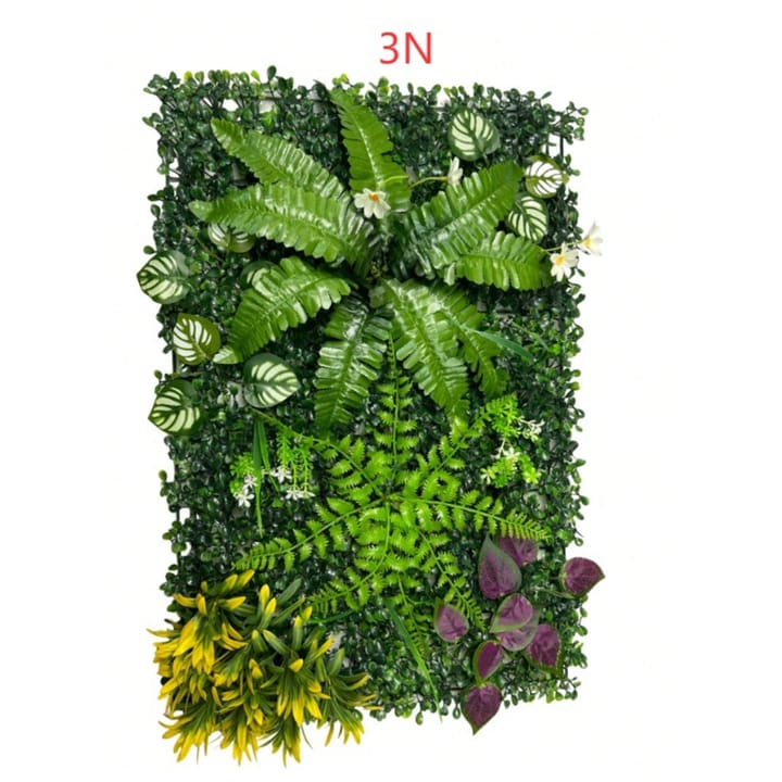 The Boxwood Wall Panel, 3N: boxwood with ferns, yellow grass and purple leaves