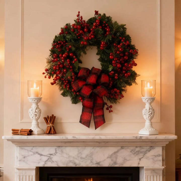 The Red Berry Plaid Bow Wreath