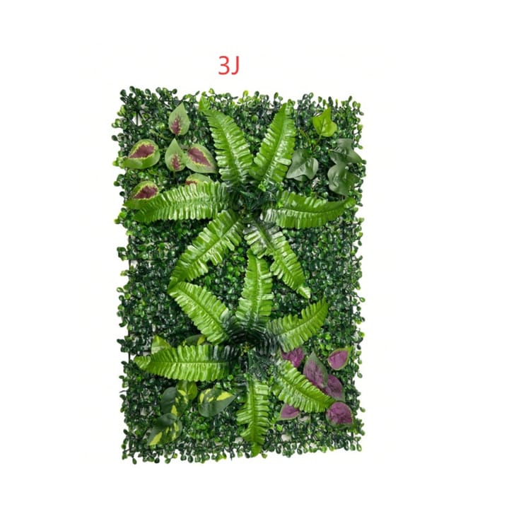 The Boxwood Wall Panel, 3J: boxwood with fern fronds and purple leaves
